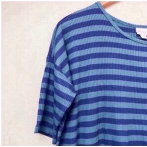 LuLaRoe Irma Tunic Blue Striped Ribbed